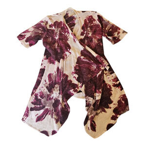 Coldwater Creek Medium Short Sleeve Purple and Beige Open Cardigan *flawed*